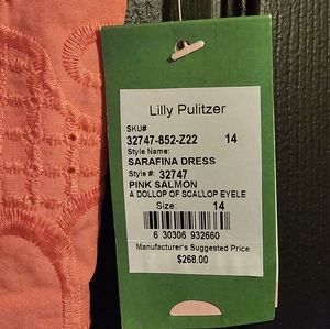 Lilly Lily Pulitzer Sarafina, A Dollop Of Scallop, Pink Salmon, Size 14 NWT